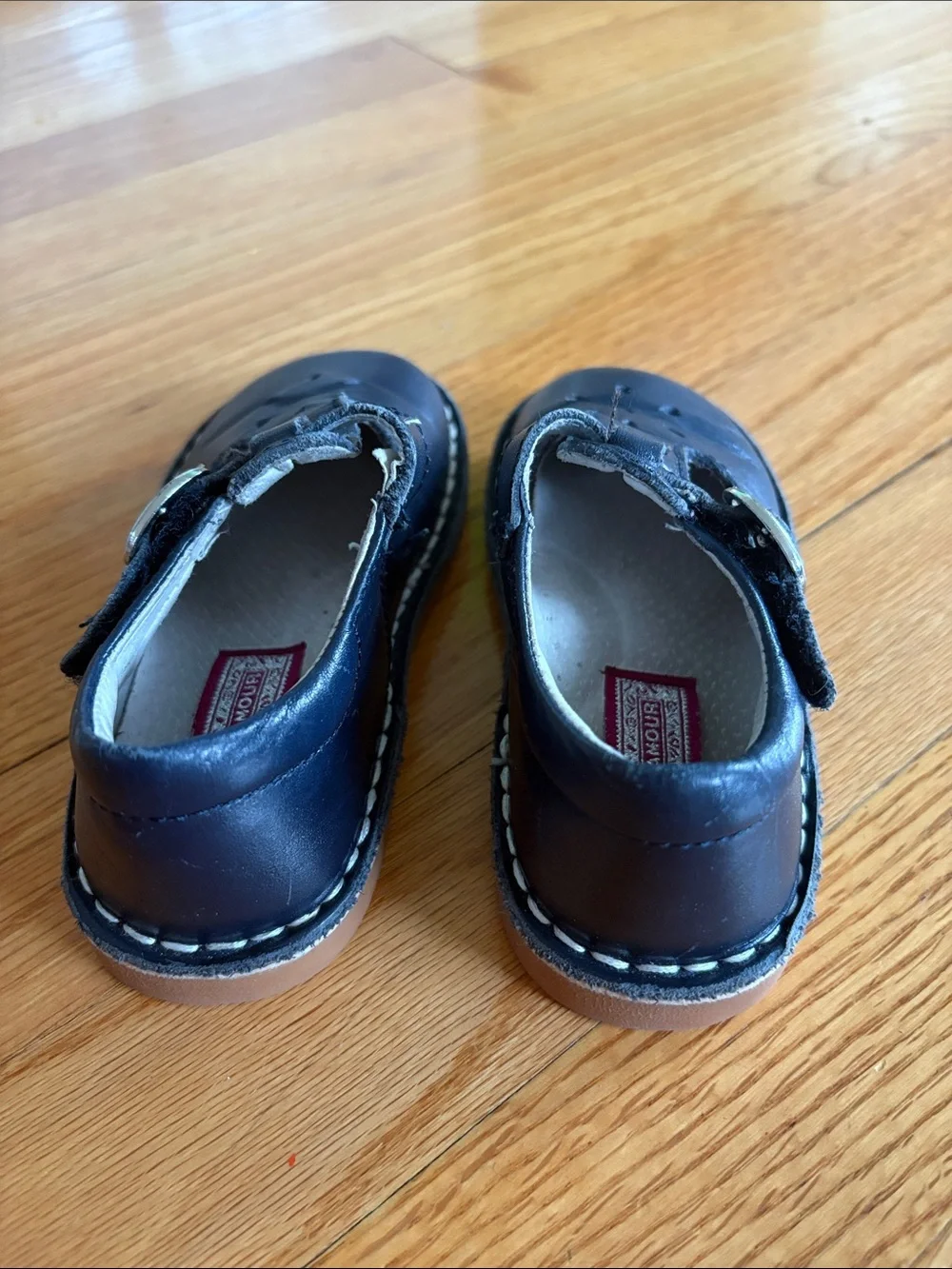 L'Amour Navy Leather T-Strap Girls Dress Shoes